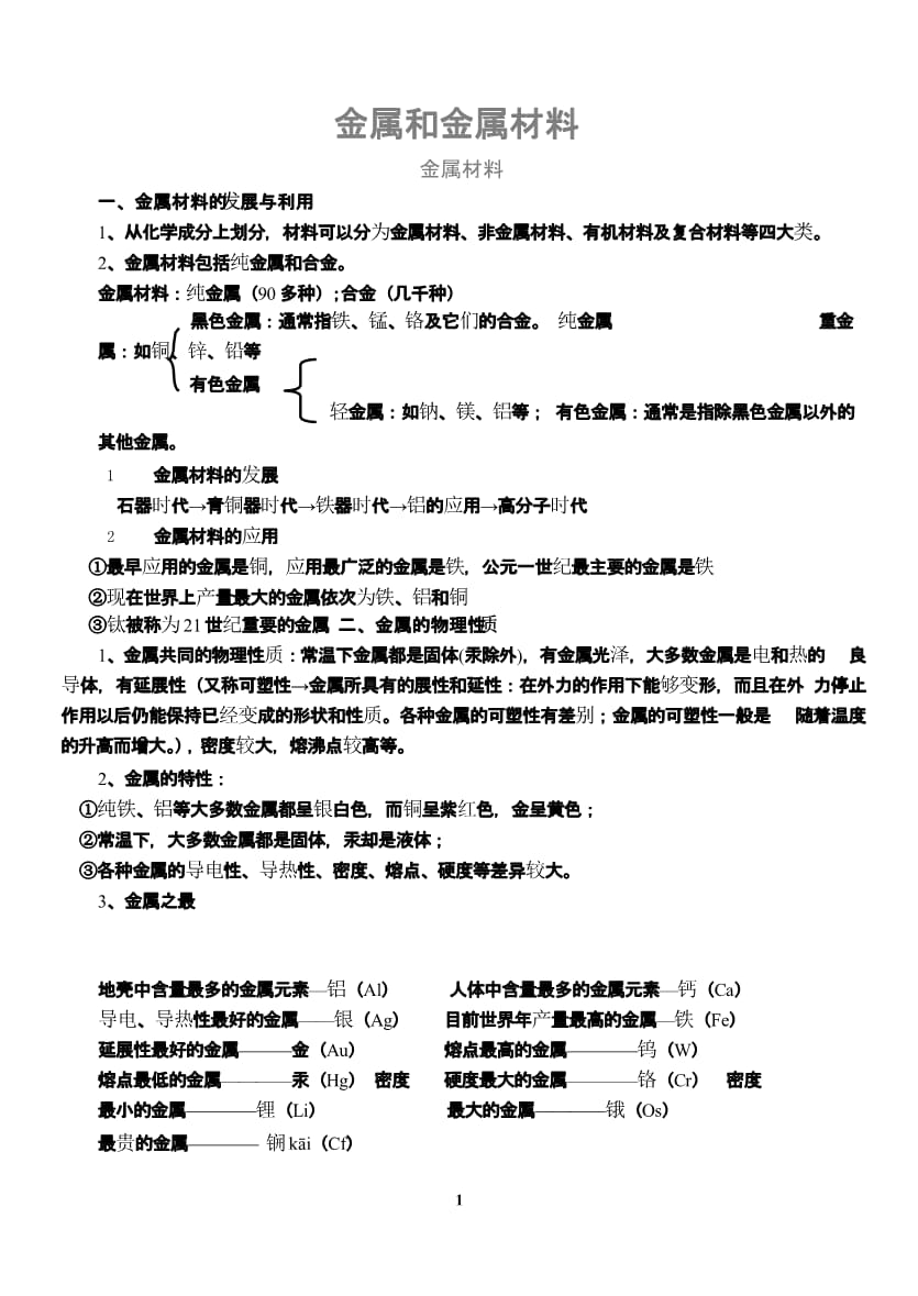 初中化学金属与金属材料知识点与练习.pptx